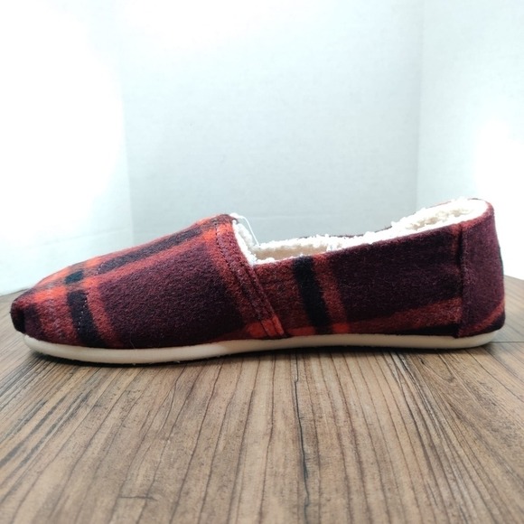TOMS Alpargata Flat Wool Red Plaid Women's 9.5 Faux Fur Slip On Shoes‎ Boho Cute - Picture 11 of 16